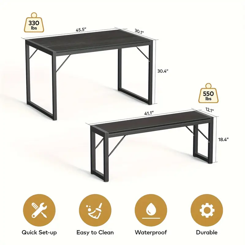 45 5 dining table set for   table set with 2 benches dining room table set with metal frame mdf   saving dinette for kitchen dining room black retro gray details 3