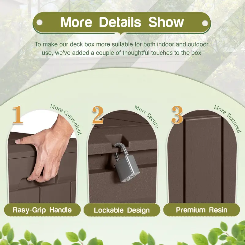   de almacenamiento para   de 85 galones,   de almacenamiento   de resina para exteriores, impermeable,   para   con   con cerradura para muebles de patio, herramientas de piscina, equipos para exteriores y herramientas de jardín detalles 3