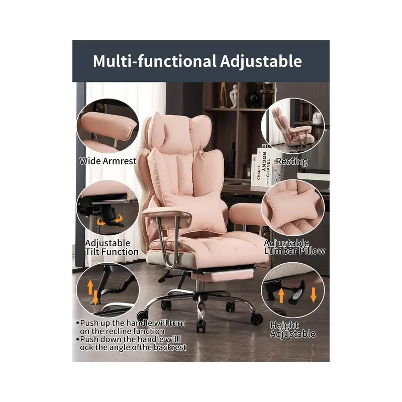 Silla de oficina para escritorio con capacidad de 400 libras, silla de oficina   y alta, silla de ordenador de cuero de PU, silla de oficina ejecutiva con reposapi&eacute;s y soporte lumbar. detalles 2