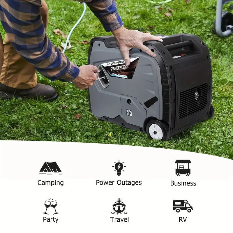 Fuente de energía de emergencia, Estación de energía portátil silenciosa - Generador inversor de 4000W, Toma de corriente de 120V AC, Funcionamiento silencioso, Alarma de seguridad de monóxido de carbono, Ideal para camping y uso doméstico detalles 7