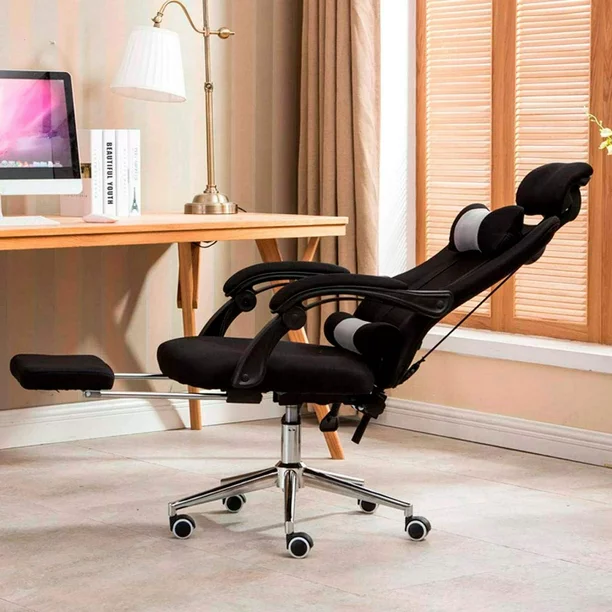 Silla Ejecutiva Ergonómica Con Altura Ajustable de Escritorio Sillón para Oficina con Reposacabezas Y Reposapies Incluye Cojín Lumbar Lumax Color Negro