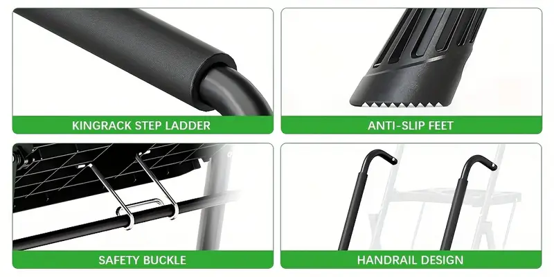 Escalera Plegable de con Bloqueo Seguro - Acero Resistente, Capacidad de 500 lbs, Bandeja para Herramientas & Pedales Antideslizantes, para Uso Doméstico, Mate detalles 0