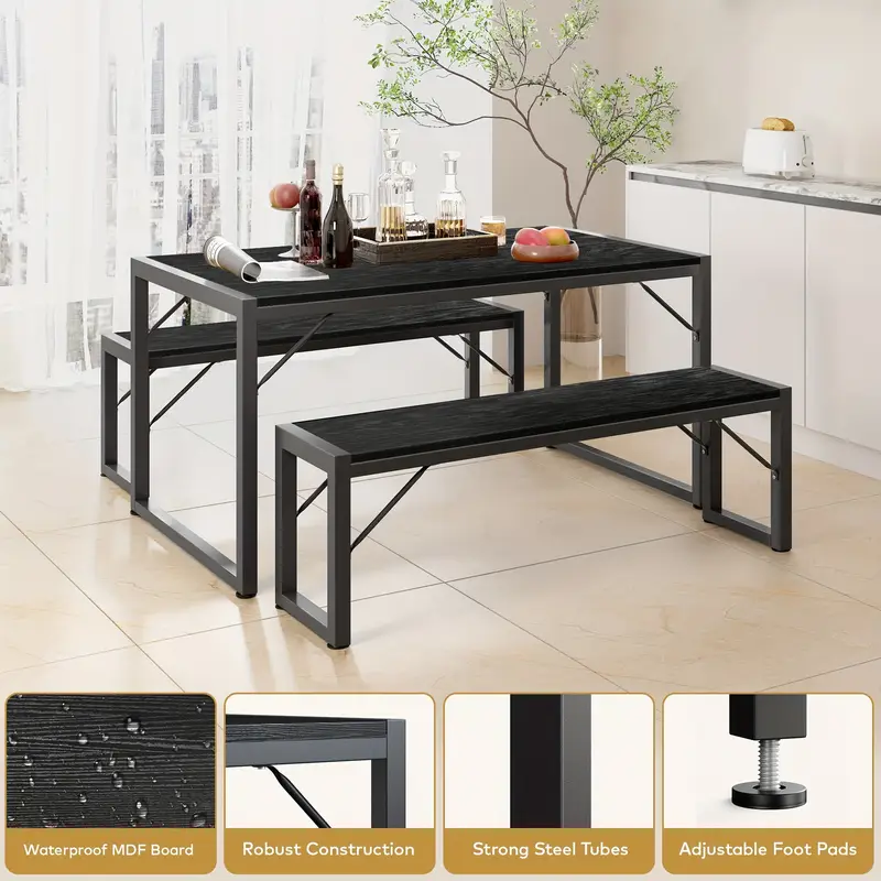 45 5 dining table set for   table set with 2 benches dining room table set with metal frame mdf   saving dinette for kitchen dining room black retro gray details 6