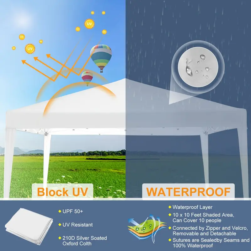 10x10ft   up canopy tent upf 50 waterproof outdoor   up canopy   portable camping canopy gazebo for commercial shade party backyard with 4 sandbags christmas new year outdoor celebration   details 4