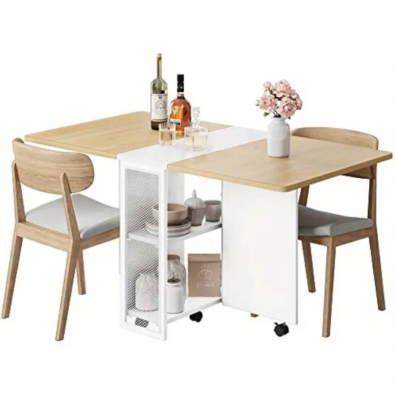 Mesa de   plegable  , mesa de   con   abatible con   y estante de almacenamiento de 2  , mesa de   que        s  , rectángulo plegable y expandible    /cocina detalles 0