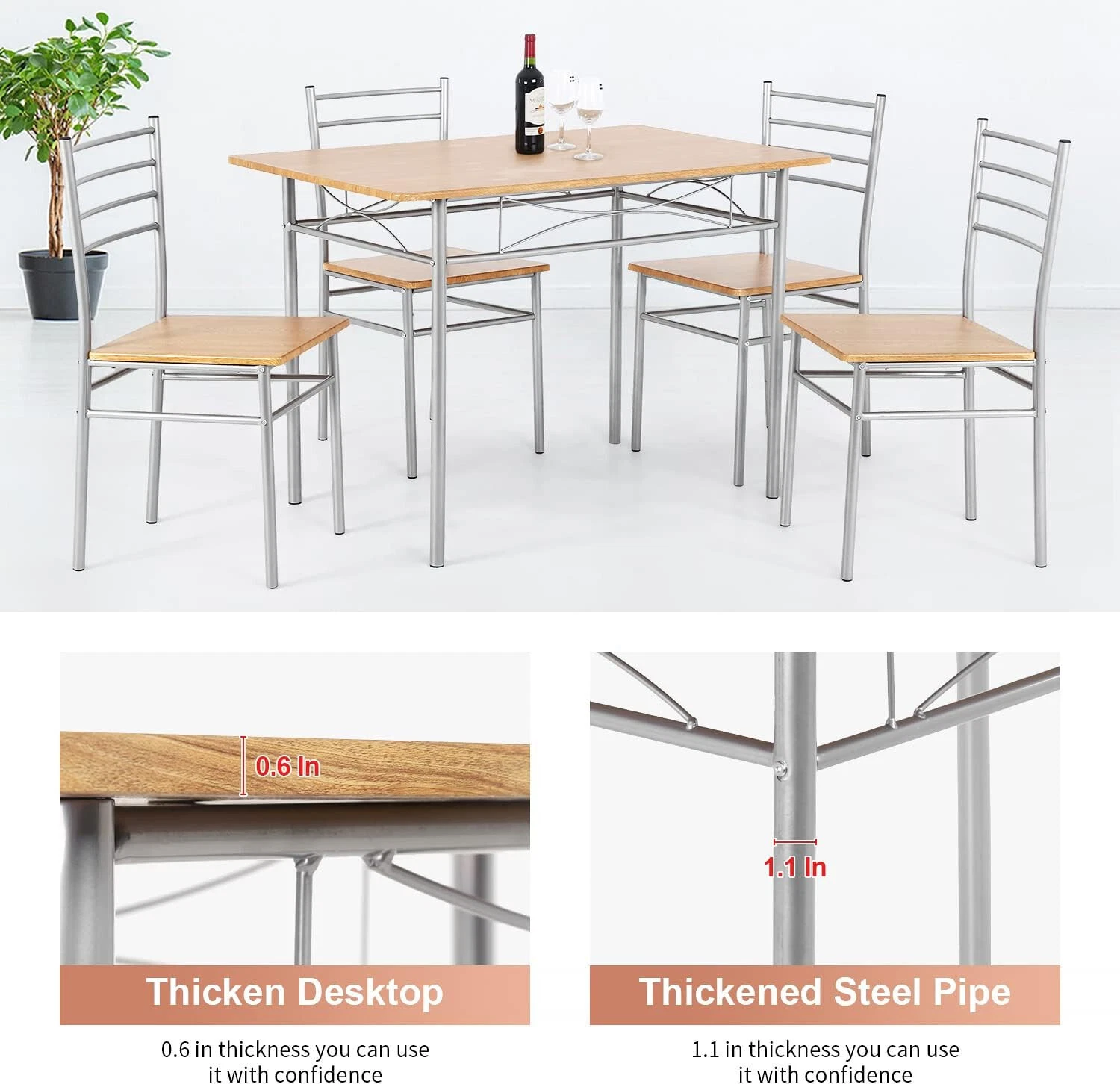Juego de mesa de comedor, mesa de cocina y sillas para 4, mesa de cocina, mesa de comedor