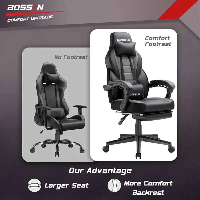 con masaje, de escritorio computadora PU con reposapiés y reposacabezas, ergonómico resistencia, de deportes electrónicos de de tamaño, y detalles 3
