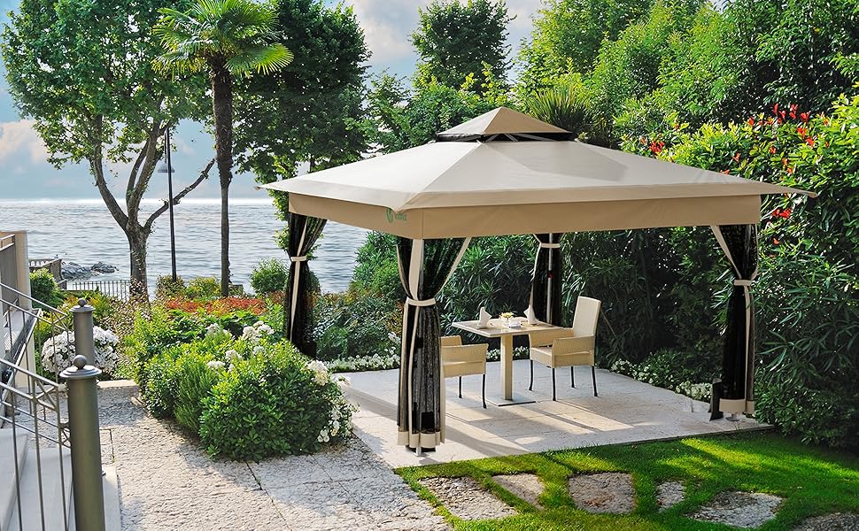 Carpa Plegable Gazebo 3.6x3.6m con Paredes Laterales de Malla