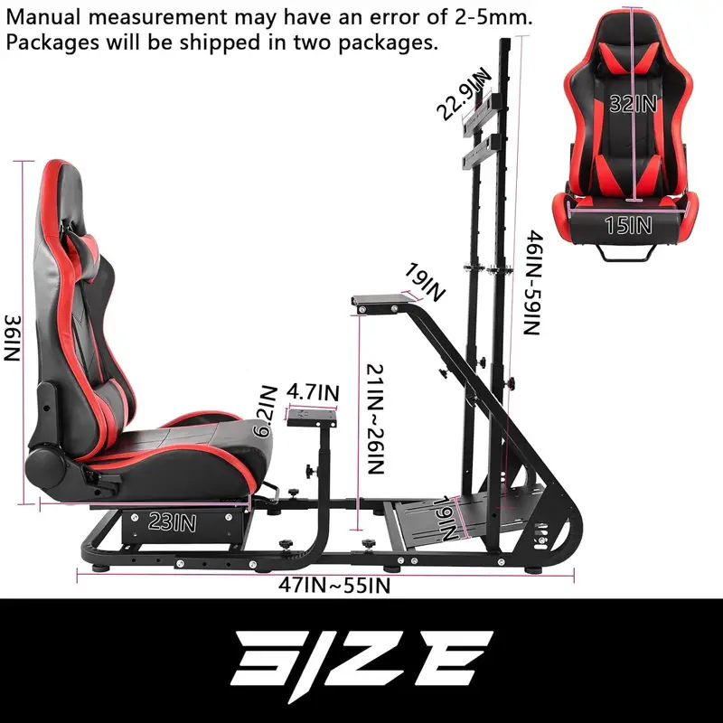 Cabina de simulación de carreras de juegos con soporte de monitor para Logitech/ / G27 G29 T300RS TX T3PA TGT, con asiento rojo y montaje de TV, sin volante ni pedales detalles 5