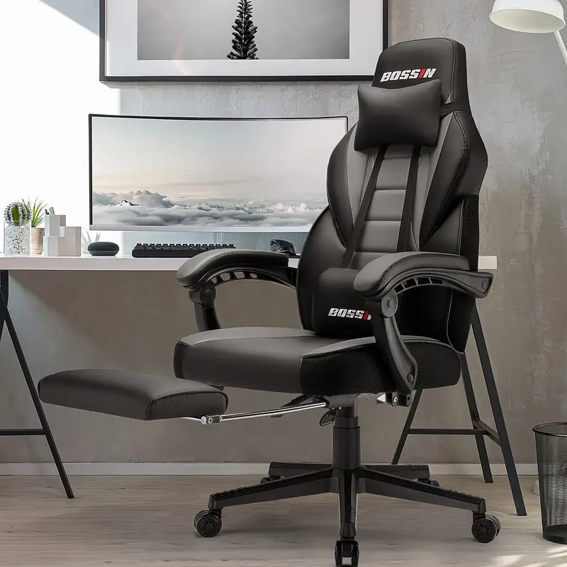 con masaje, de escritorio computadora PU con reposapiés y reposacabezas, ergonómico resistencia, de deportes electrónicos de de tamaño, y detalles 0