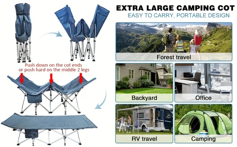 Cama de camping extragrande XXL de 32 pulgadas de ancho con   colchón, cunas extra anchas para dormir, cama plegable para  , cama de camping resistente con bolsa de transporte para adultos,   en casa   detalles 1