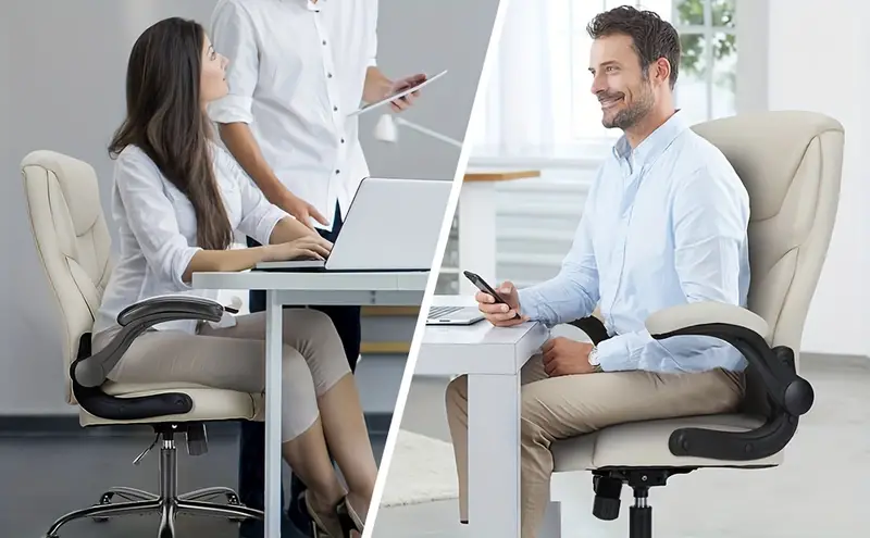 Silla de oficina   - Silla de escritorio ejecutiva ergon&oacute;mica con reposabrazos ajustables abatibles, silla giratoria con soporte lumbar, base de metal resistente, cuero PU detalles 3