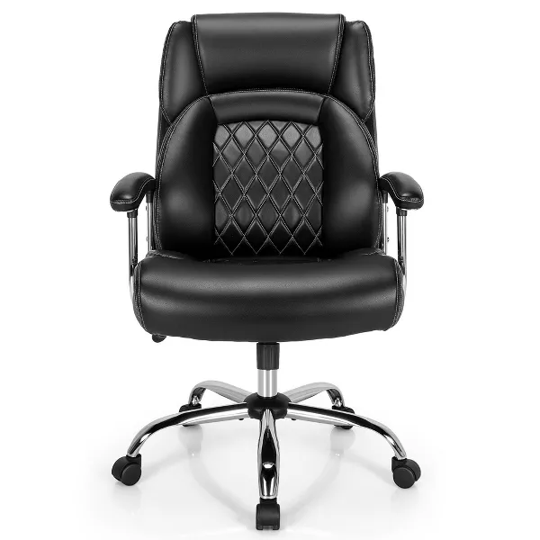 Silla de oficina ajustable Costway de 500 libras, silla de trabajo de cuero ajustable, color negro