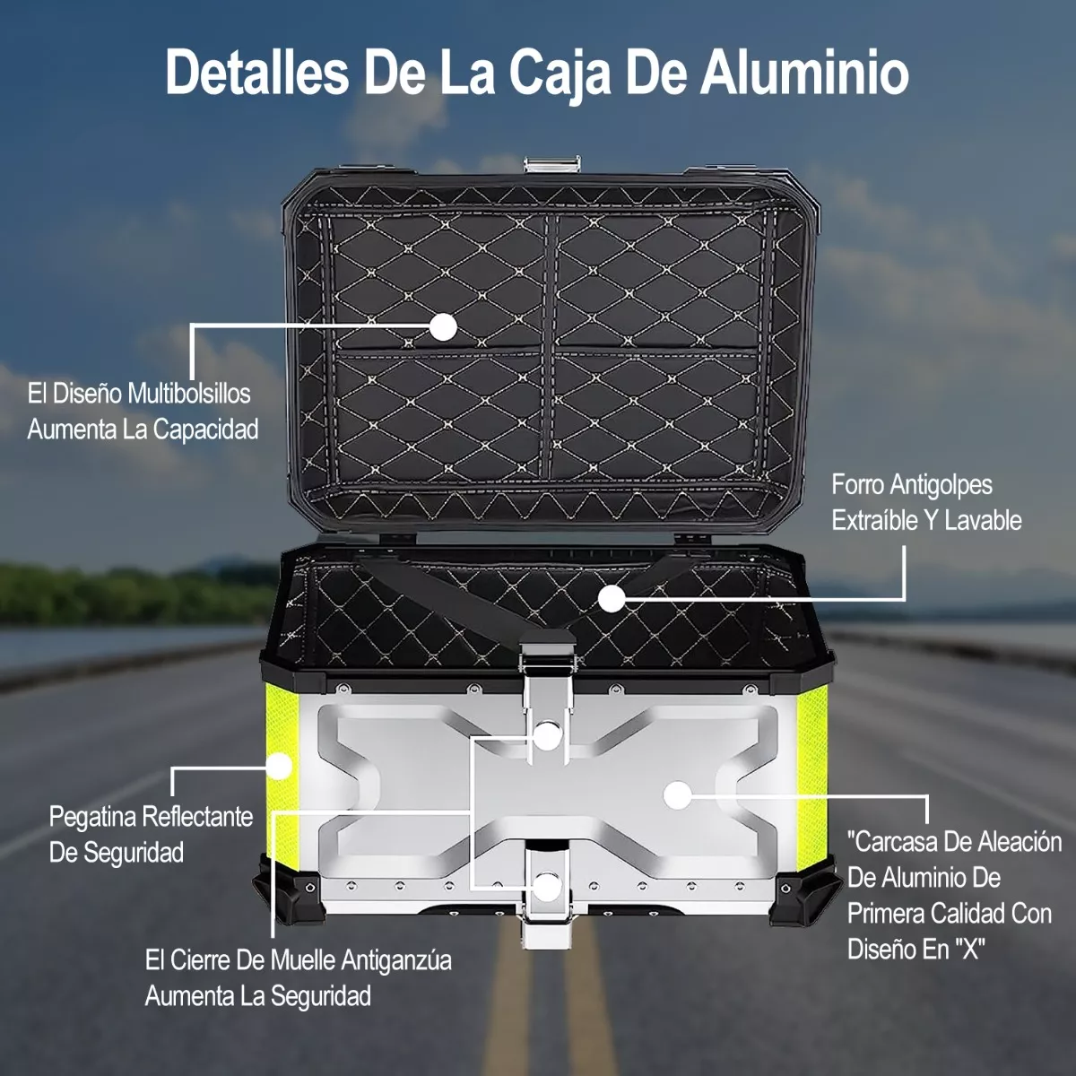 Caja Moto Top Case Aluminio Baul Con Respaldo Para 2 Cascos