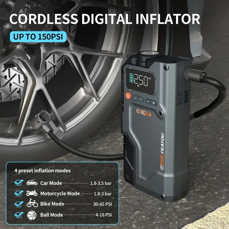 5000A Arrancador de   con Compresor de Aire, 5 en 1 Función Jump Box 150PSI Arrancador Batería Pack con Inflador Digital de Neumáticos, Cargador de Batería de Coche Portátil para 10  o 9.0L   Batería Cargador, Arrancador de Coche Portátil detalles 3