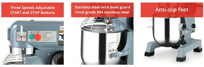 de alimentos 10QT, mezcladora pesada velocidades, de inoxidable, panadería, pizzería, restaurante y detalles 2