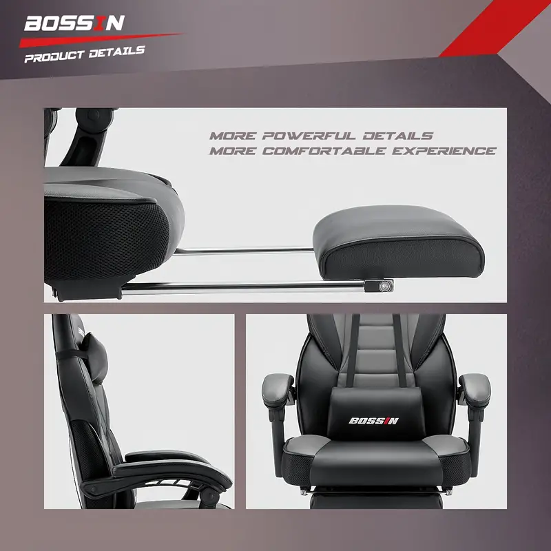 con masaje, de escritorio computadora PU con reposapiés y reposacabezas, ergonómico resistencia, de deportes electrónicos de de tamaño, y detalles 4