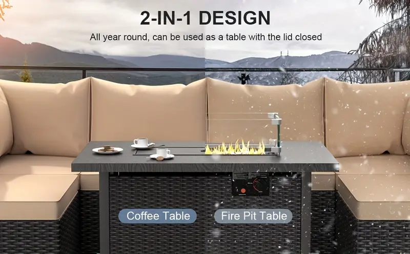 Conjunto de muebles de patio     con mesa de  , 8 piezas de muebles seccionales de patio de mimbre, sofá de conversación de patio y   de 42 detalles 3