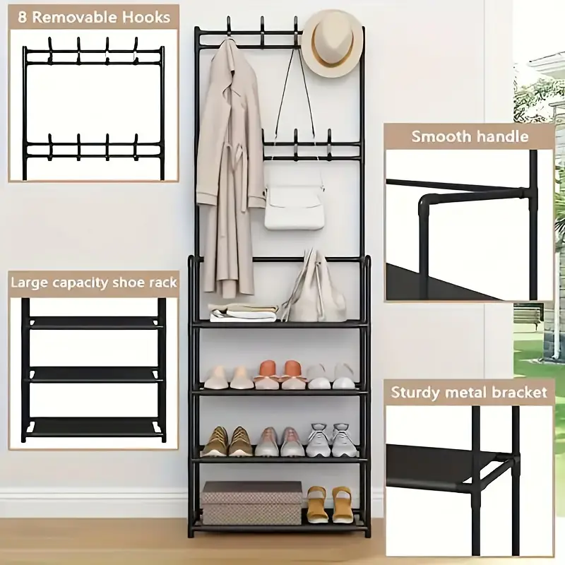 1pc Estante de ropa y zapatos versátil  , Estante de autoensamblaje detalles 1