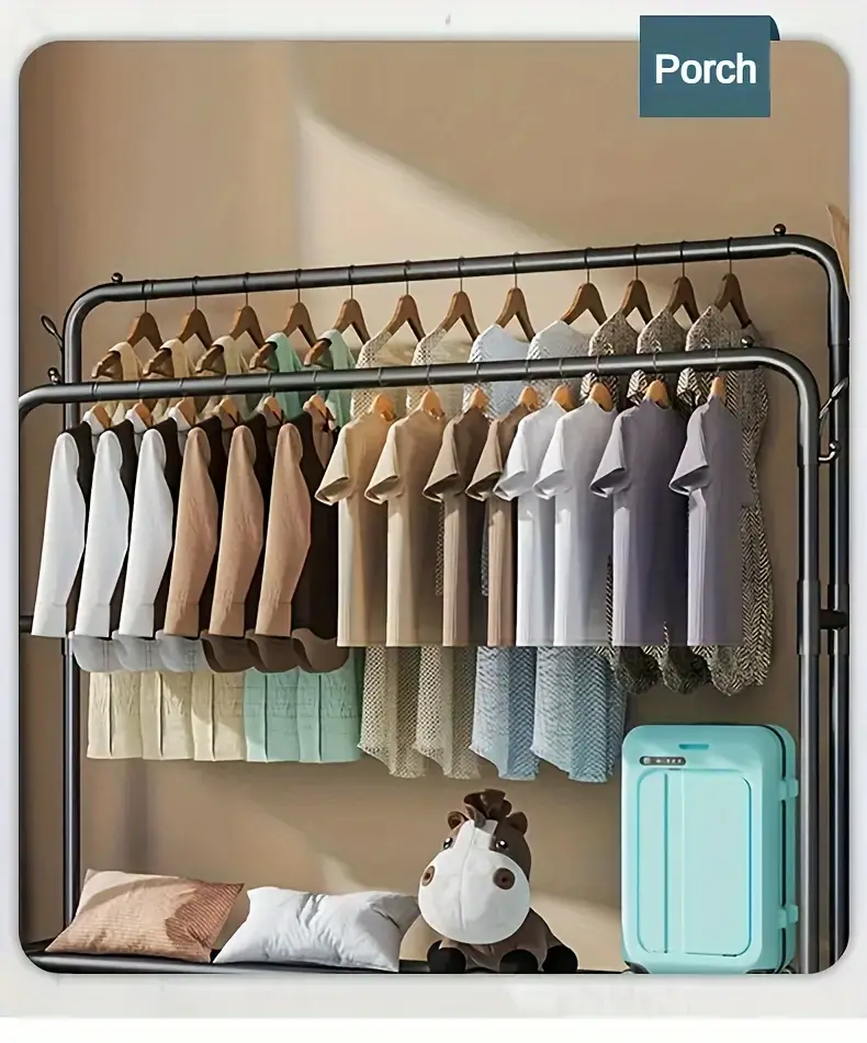 Estante de ropa metálico   con estante para zapatos - Almacenamiento de ropa de gran capacidad para dormitorio,  , baño,   - Armario y soporte de   de ropa multifuncional (1-Pack) detalles 6