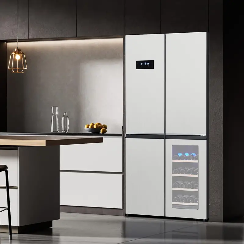 Refrigerador de puerta francesa Adoolla de 21 pies cúbicos, congelador inferior con gabinete para vinos, estantes de vidrio ajustables, refrigerador de cocina de 4 puertas en acero inoxidable, plateado detalles 5