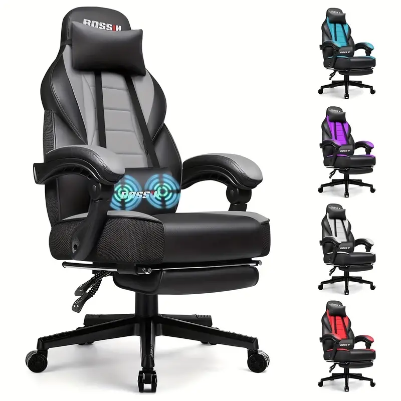 con masaje, de escritorio computadora PU con reposapiés y reposacabezas, ergonómico resistencia, de deportes electrónicos de de tamaño, y detalles 1