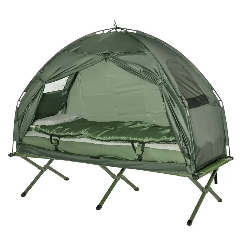 Cama de camping plegable multifuncional para adultos  , tienda elevada con bolsa de dormir, colchón de aire grueso, cama de dormir portátil para un solo adulto detalles 8