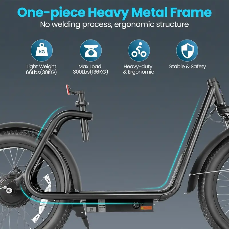Patinete eléctrico para adultos con asiento y cesta, neumáticos de 20 para , batería de 48V 500Wh, autonomía de hasta 30 millas y 20 MPH, con asiento y cesta, pantalla LCD, carga de 300 libras, patinete eléctrico plegable para desplazamientos. detalles 4