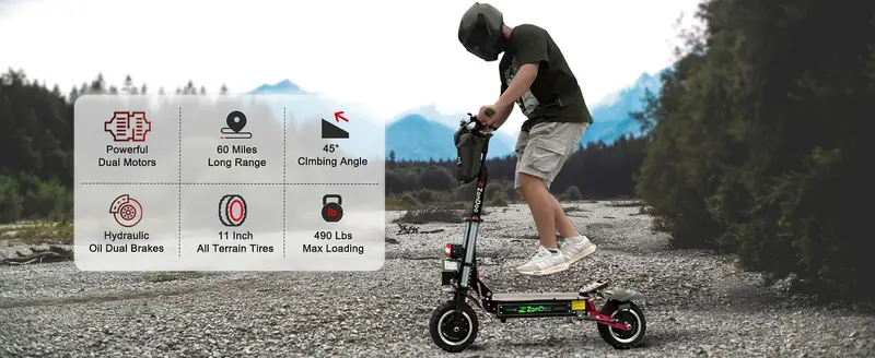 Patinete eléctrico para adultos de alta velocidad con doble motor, motocicletas de 60 millas de largo alcance, neumáticos todoterreno gruesos, freno hidráulico de aceite, doble suspensión, todoterreno, deportes,   ZO03, scooter eléctrico para adultos pesados. detalles 6