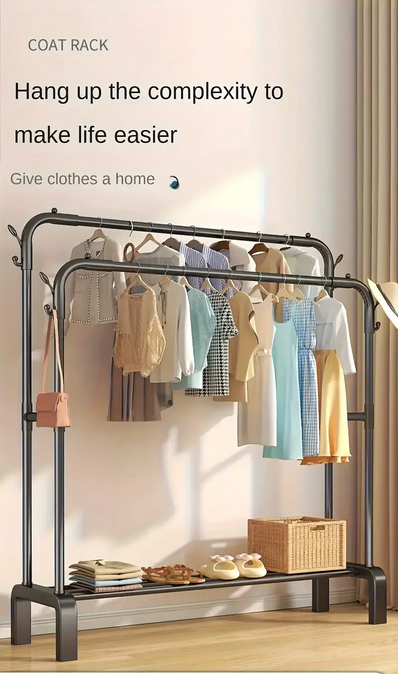 Estante de ropa metálico   con estante para zapatos - Almacenamiento de ropa de gran capacidad para dormitorio,  , baño,   - Armario y soporte de   de ropa multifuncional (1-Pack) detalles 0