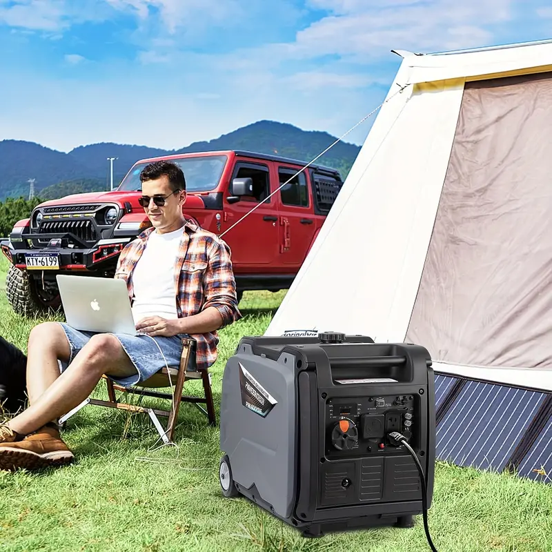 Fuente de energía de emergencia, Estación de energía portátil silenciosa - Generador inversor de 4000W, Toma de corriente de 120V AC, Funcionamiento silencioso, Alarma de seguridad de monóxido de carbono, Ideal para camping y uso doméstico detalles 8