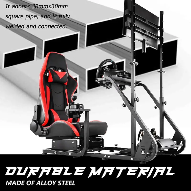 Cabina de simulación de carreras de juegos con soporte de monitor para Logitech/ / G27 G29 T300RS TX T3PA TGT, con asiento rojo y montaje de TV, sin volante ni pedales detalles 4