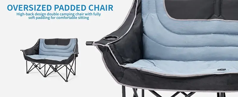 Silla de camping doble  , silla de camping acolchada para   adultos, silla plegable de gran tamaño, silla de camping, tumbona de jardín, sillas de salón para adultos. detalles 4