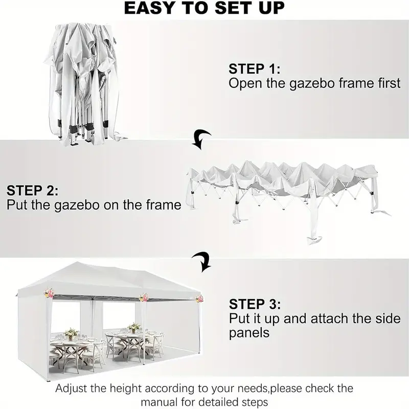   10×20 pies carpa parasol   con   laterales desmontables, fácil de instalar, carpa parasol comercial para exteriores, adecuada para fiestas/patio/carpa de exhibición, pabellón impermeable y  + con bolsa de transporte detalles 5