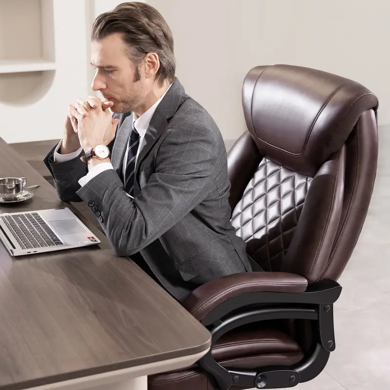 Silla ergon&oacute;mica     de 500   para  , silla   y   para  , silla ejecutiva para   de cuero PU con asiento ancho, soporte lumbar ajustable, silla de computadora mecedora de respaldo   para   pesadas. detalles 2