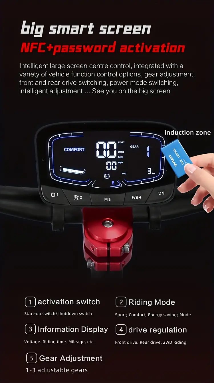 Patinete eléctrico   velocidad con   motor, carga   de 200 kg, con faros   y luces RGB  , grado   de 45°, batería   de 60V38Ah, autonomía de 120 km para adultos. detalles 1