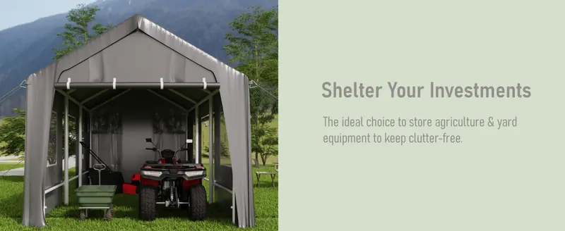 Cochecito a prueba de viento de 13x25 de gran tamaño, marco antiviento de alta resistencia, garaje portátil para camionetas de tamaño completo, SUV, botes y remolques, altura ajustable, gris plateado detalles 0