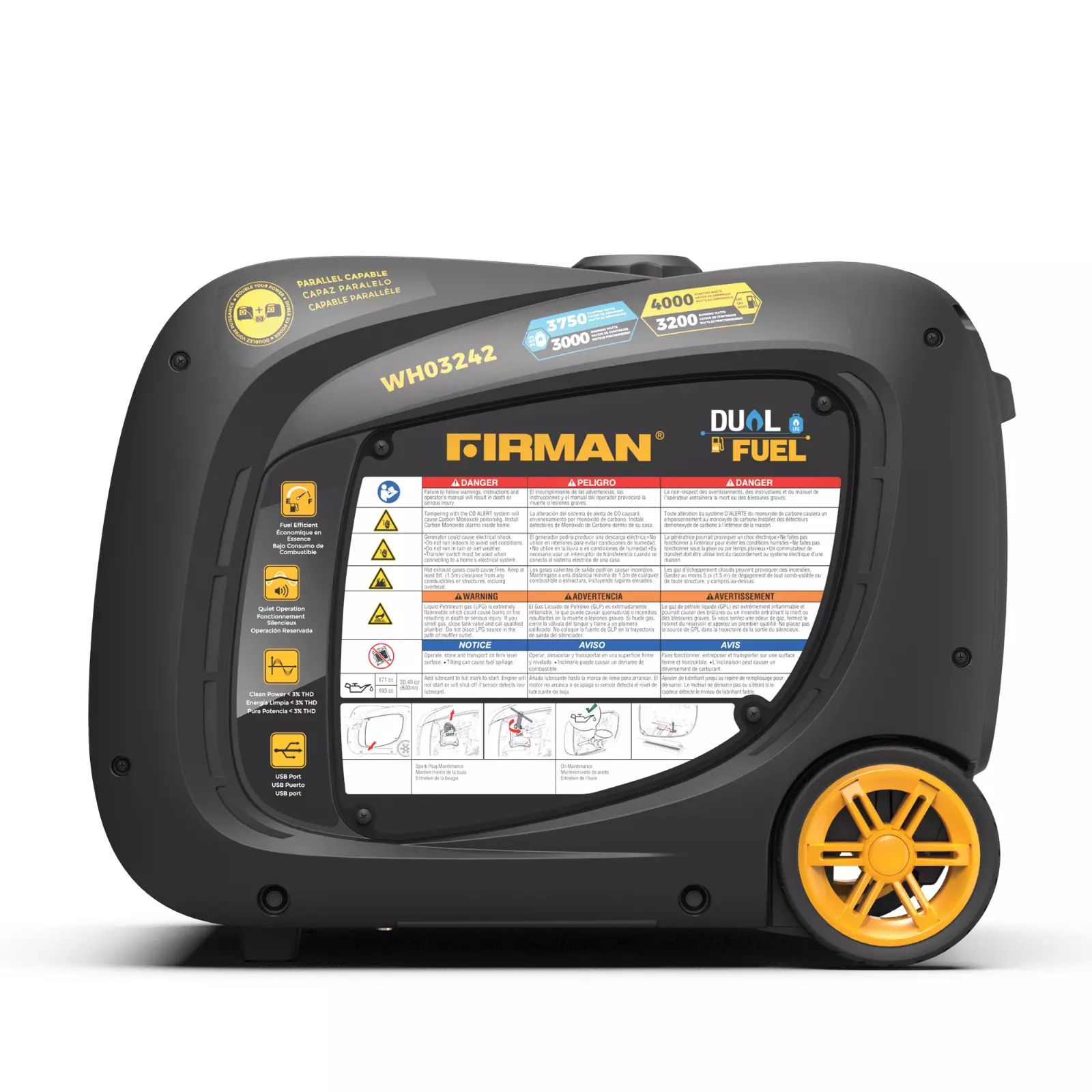 Generador inversor de combustible dual con arranque eléctrico FIRMAN WH03242F de 4000 W