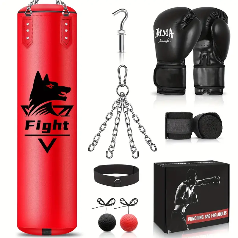 Bolsa de boxeo colgante para adultos, equipo de entrenamiento de boxeo de cuero de PU súper, saco pesado con guantes de MMA de 12OZ, juego de sacos de boxeo sin relleno para entrenamiento de karate, kickboxing, muay thai detalles 3