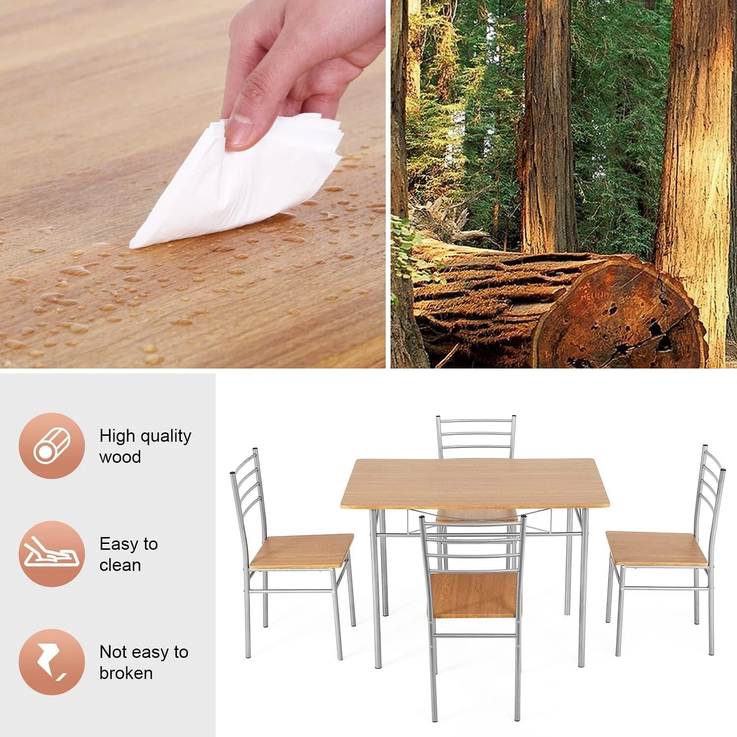 Juego de mesa de comedor, mesa de cocina y sillas para 4, mesa de cocina, mesa de comedor