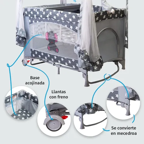 Cuna Corral Mecedor Para Bebé Starkids S12-7 Con Cambiador