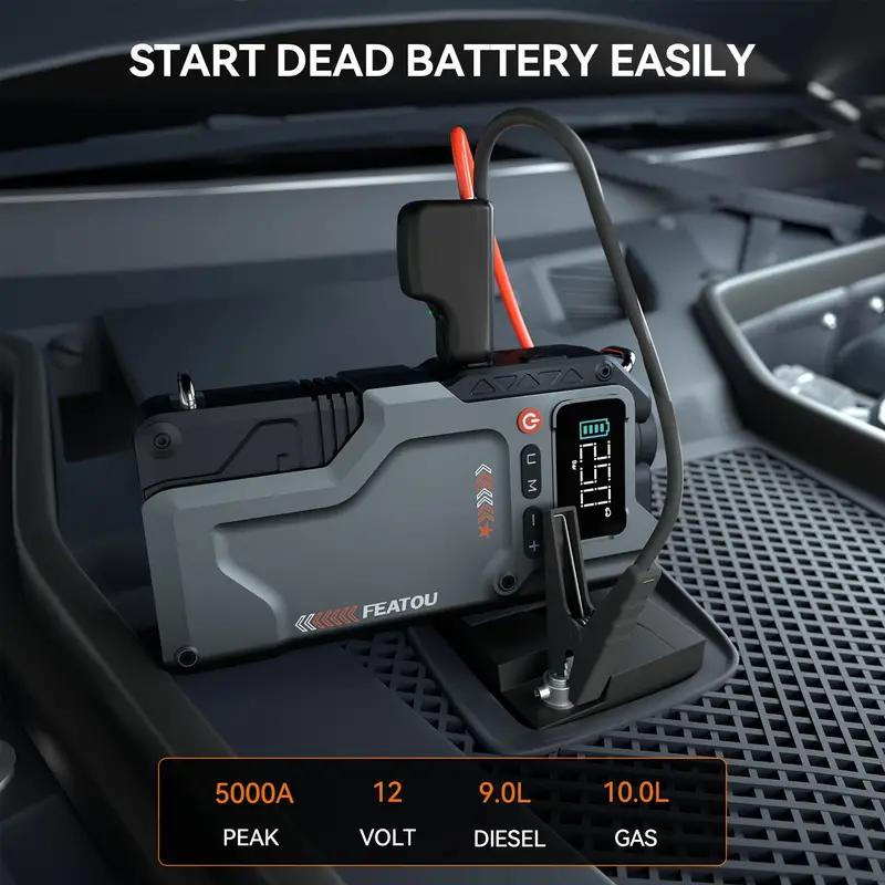5000A Arrancador de   con Compresor de Aire, 5 en 1 Función Jump Box 150PSI Arrancador Batería Pack con Inflador Digital de Neumáticos, Cargador de Batería de Coche Portátil para 10  o 9.0L   Batería Cargador, Arrancador de Coche Portátil detalles 0