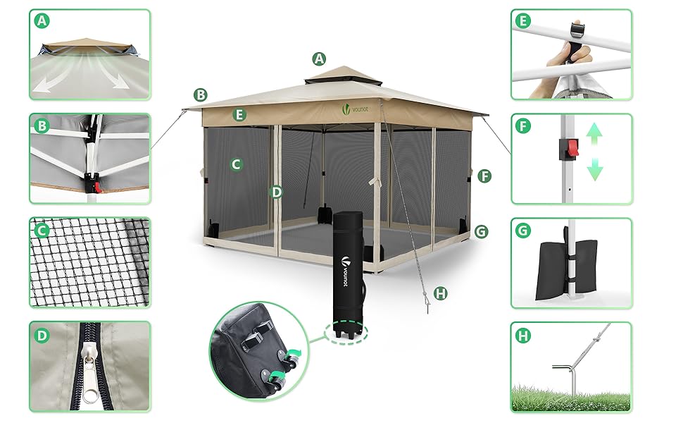 Carpa Plegable Gazebo 3.6x3.6m con Paredes Laterales de Malla