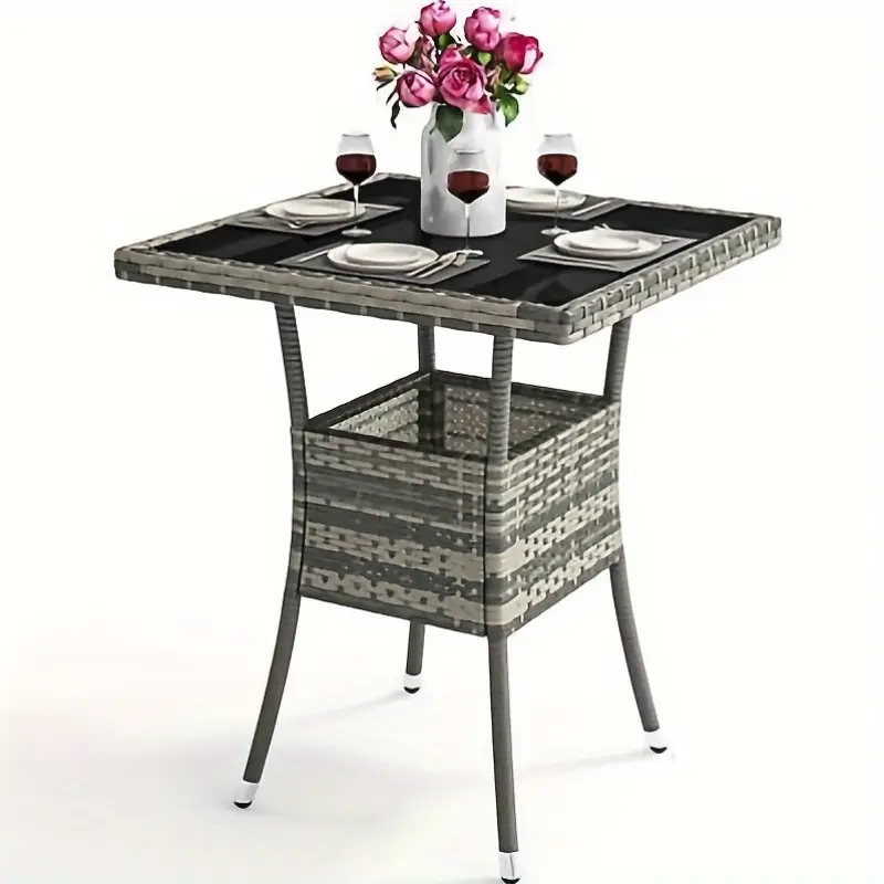 mesa de comedor de mimbre para patio furnizest con 4 asientos y   de vidrio templado, ideal para el entretenimiento y la relajaci&oacute;n  . detalles 4