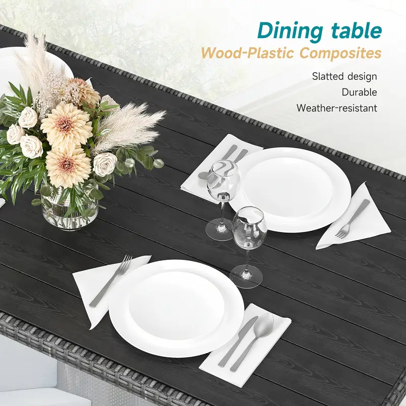 Conjunto de muebles de patio al aire libre, juego de comedor al aire libre de rat&aacute;n de mimbre de 7 piezas con mesa de comedor y otomanas, juego de mesa y sillas de patio, juego de sof&aacute; de silla   detalles 3