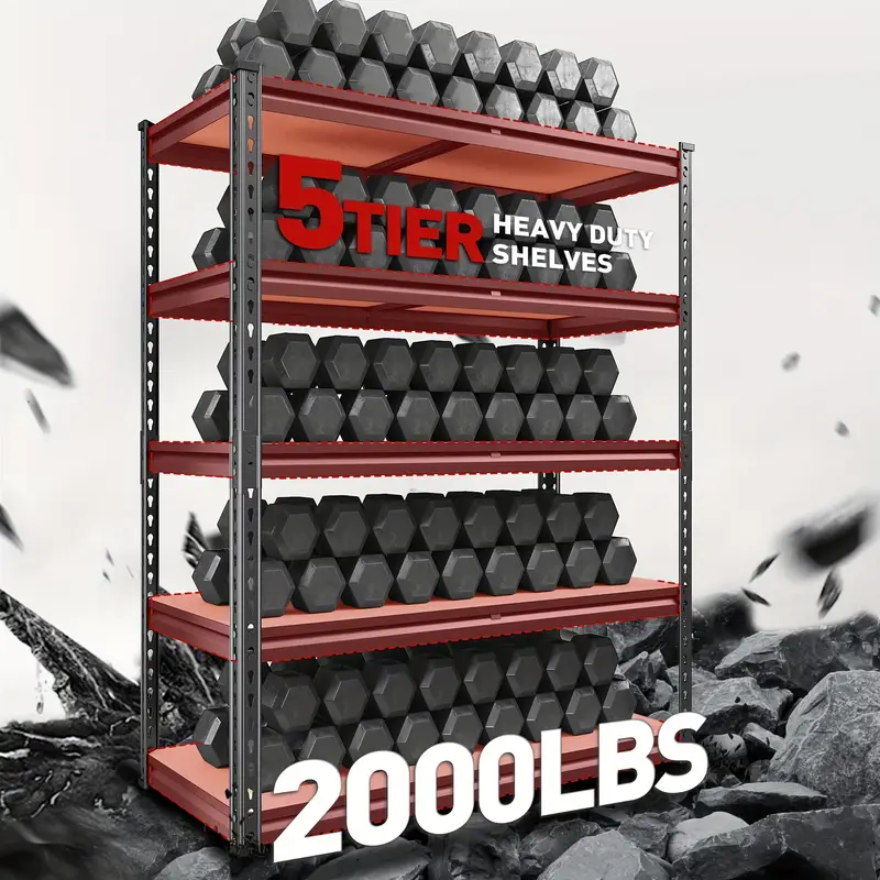 Estantería de garaje de 2000 libras, estantes de almacenamiento de 72 de altura, estantes de servicio pesado, estantes de metal de 5 niveles para estantes de garaje de 35.5 de ancho x 72 de alto x 15.8 de profundidad, unidad de estantes ajustables para sótano, despensa, estante de utilidad. detalles 1