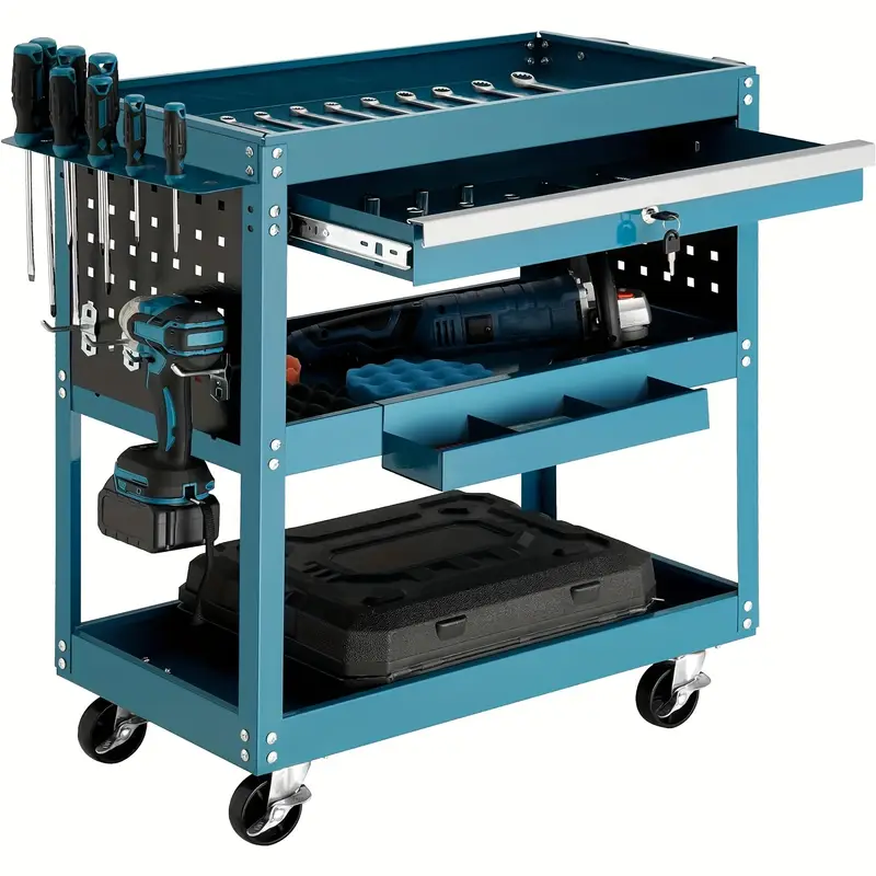 3 tier rolling tool cart 330 lbs capacity heavy duty utility cart industrial   tool cart tool organizer with wheels storage drawer design for garage warehouse   details 3