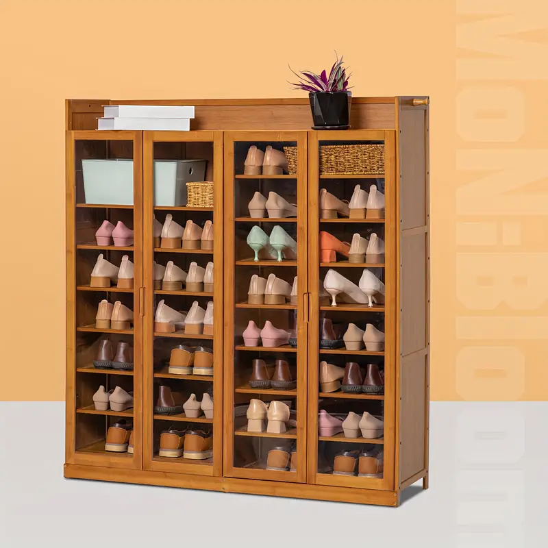 Gabinete para zapatos con puertas acr&iacute;licas, organizador de almacenamiento de 9 niveles de bamb&uacute; con ganchos laterales para 41-45 pares de entrada de casa. detalles 8