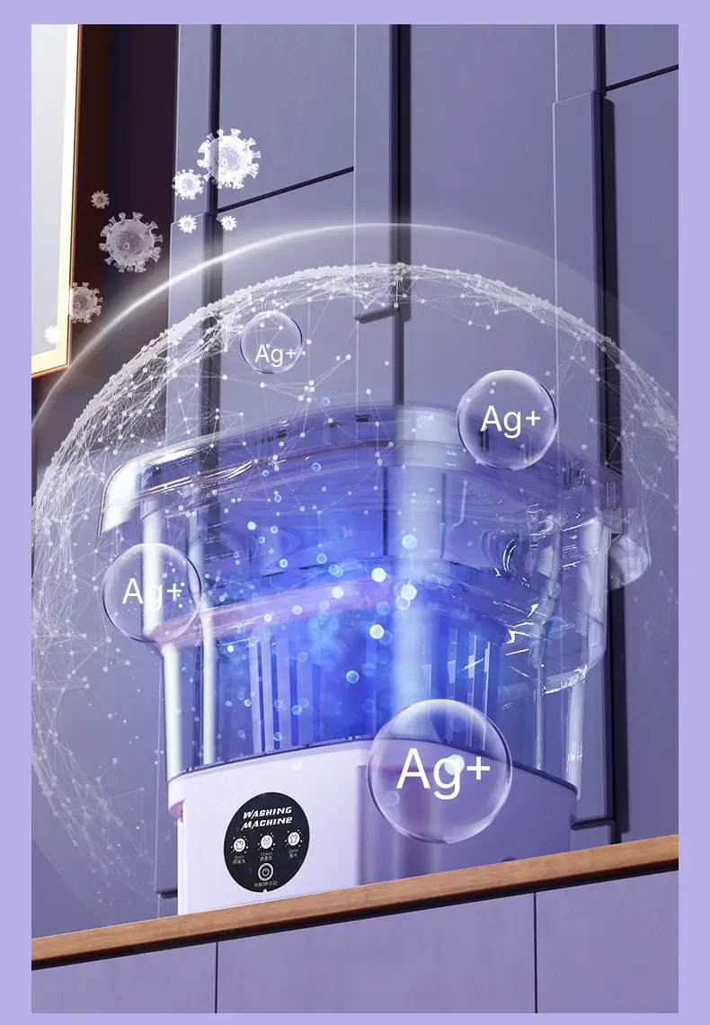 Mini lavadora plegable portátil de alta capacidad de 8 l con 3 modos de limpieza profunda Lavado semiautomático Secado suave por centrifugado para viajes en vehículos recreativos, campamentos detalles 5