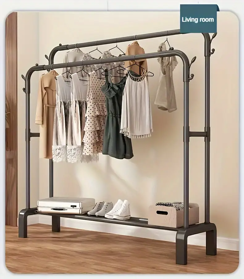 Estante de ropa metálico   con estante para zapatos - Almacenamiento de ropa de gran capacidad para dormitorio,  , baño,   - Armario y soporte de   de ropa multifuncional (1-Pack) detalles 5